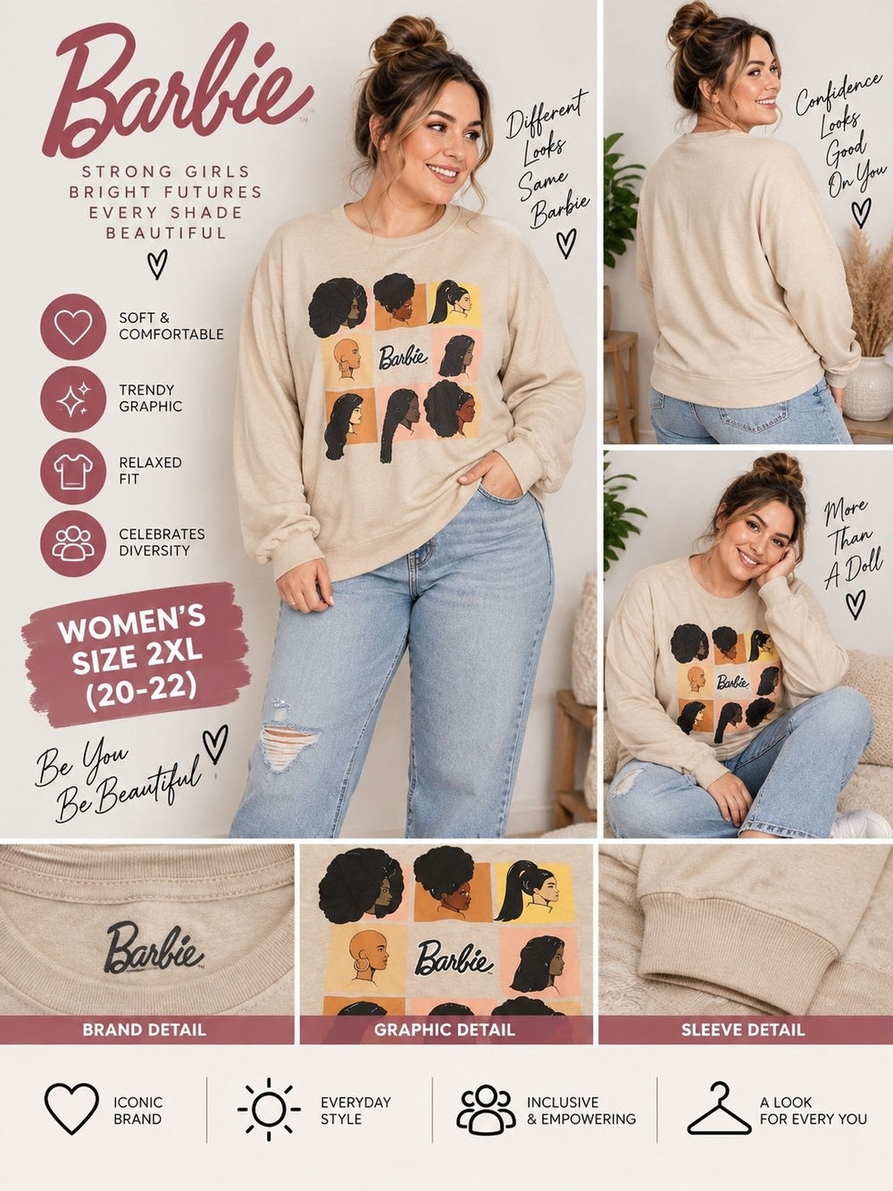 Barbie Mattel women's XXL brown long sleeve sweatshirt #34